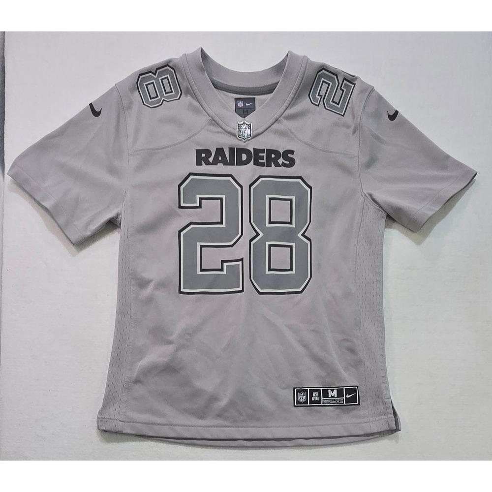 Nike Raiders NFL‎ Football Jersey #28 Medium Youth Gray Silver Black